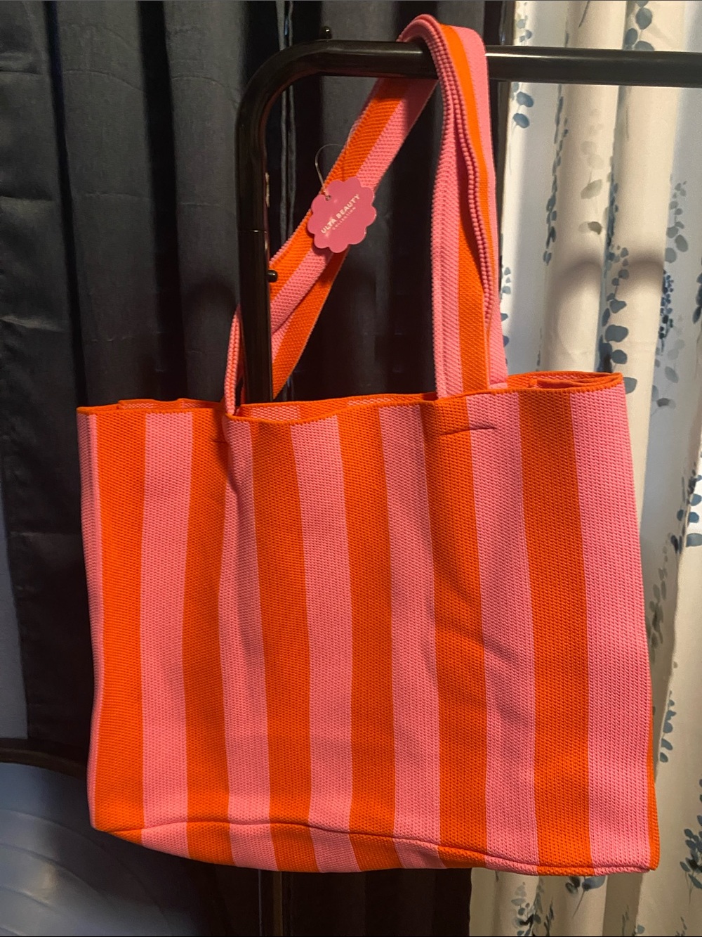 Ulta Beauty Pink and Orange Striped Canvas Tote Bag